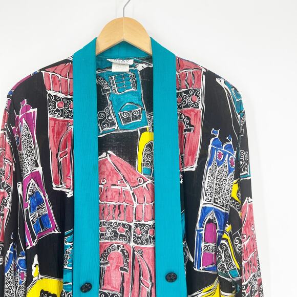 80s Vintage Essay by Sharon Anthony Bold Print Maximalist Blazer Large - Picture 5 of 6